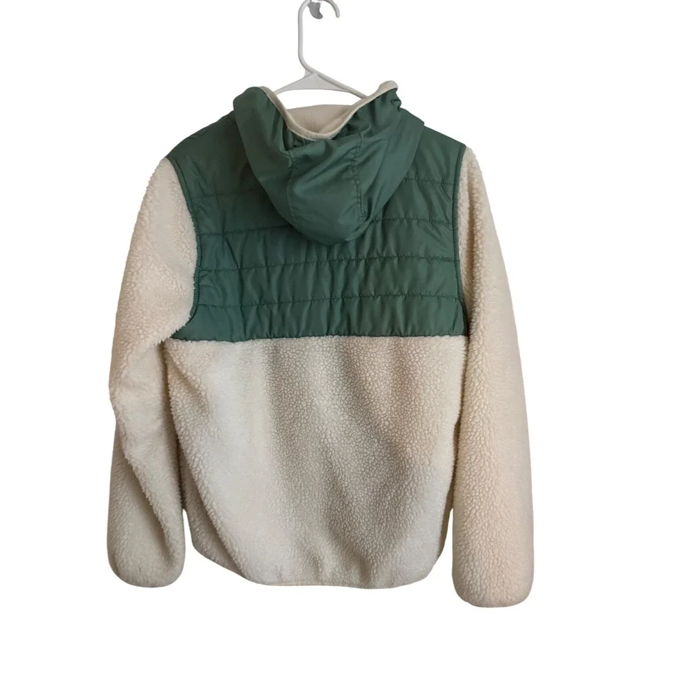 London Fog Kids Sherpa Fleece Quilted Pullover Hoodie Green Cream L 14-16